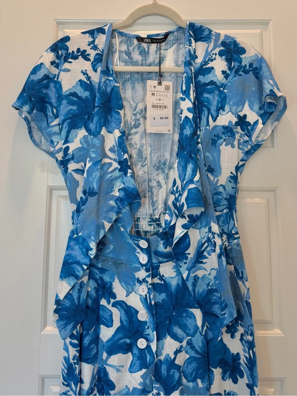 Zara Blue Floral Jumpsuit Size M